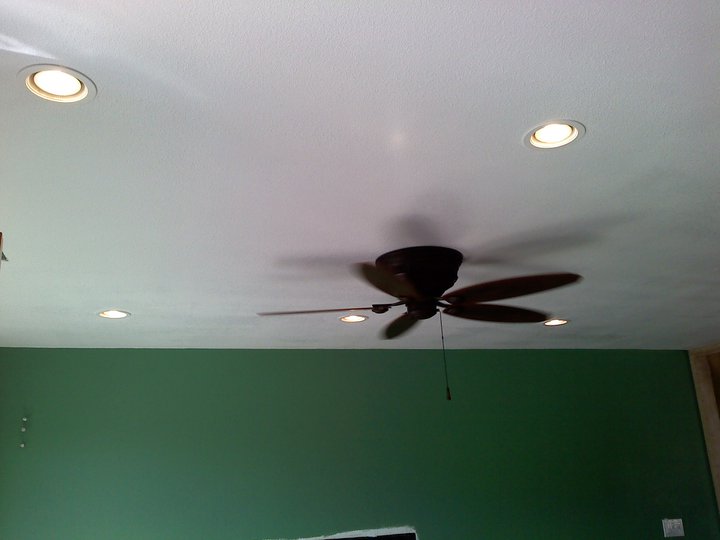 Example work showing ceiling fan and can light install